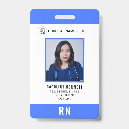 医療スタッフのナース写真ID | 病院のロゴ バッジ (正面)