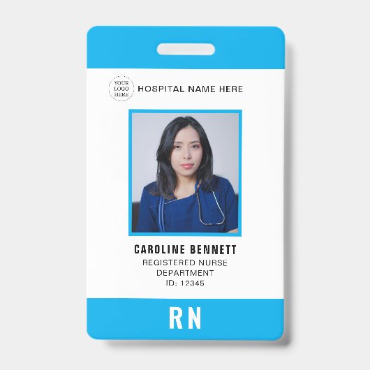 医療スタッフのナース写真ID | 病院のロゴ バッジ (正面)