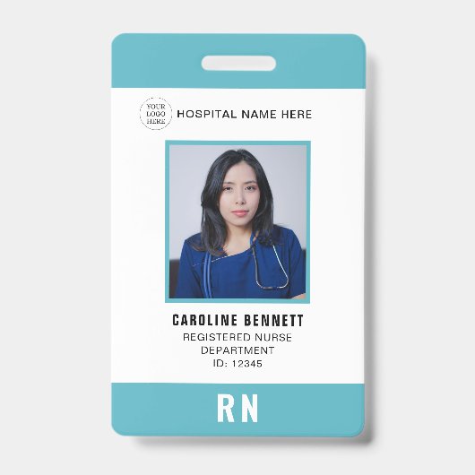 医療スタッフのナース写真ID | 病院のロゴ バッジ (正面)