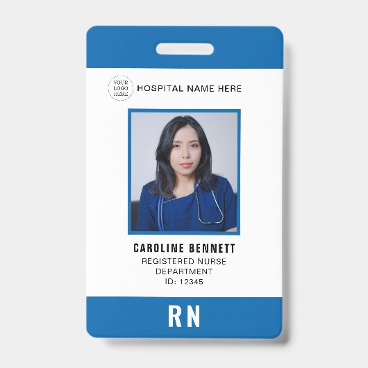 医療スタッフのナース写真ID | 病院のロゴ バッジ (Front)