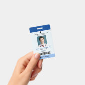 医療スタッフIDバッジ縦書き+バーコード-青 バッジ (手持ち)