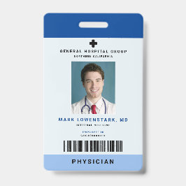 医療スタッフIDバッジ縦書き+バーコード-青 バッジ