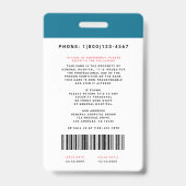 医療スタッフID +バーコードをブロック|垂直 バッジ (裏面)