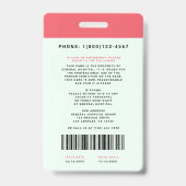 医療スタッフID +バーコードをブロック|垂直 バッジ (裏面)