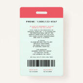 医療スタッフID +バーコードをブロック|垂直 バッジ (裏面)