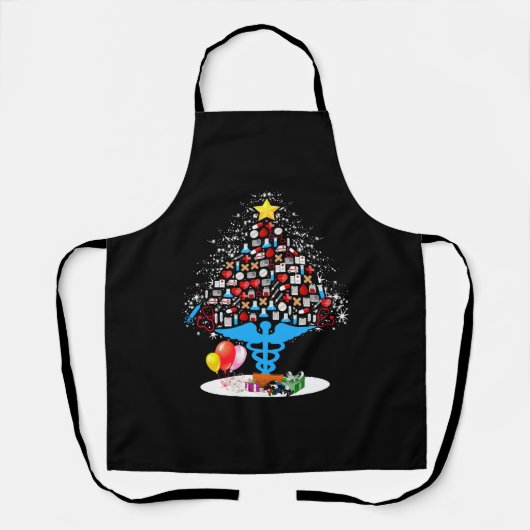 医療ツールクリスマスツリーおもしろいナースクリスマス エプロン (正面)