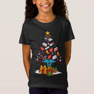 医療ツールナースクリスマスツリーRN LPNスクラブニュー Tシャツ