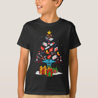 医療ツールナースクリスマスツリーRN LPNスクラブニュー Tシャツ