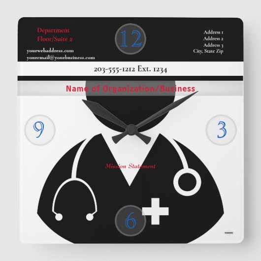 医療テーマウォールクロックHAMbyWG スクエア壁時計 (正面)