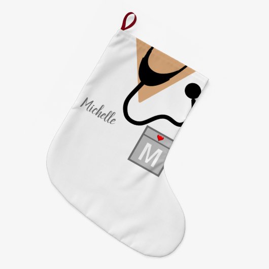 医療ナーススクラブトップモノグラパーソナライズされたム ラージクリスマスストッキング (正面 (吊り時))