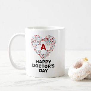 医療ハート・モノグラムで幸せな医師の日 コーヒーマグカップ