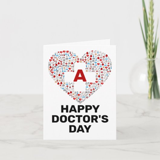 医療ハート・モノグラムで幸せな医師の日 サンキューカード (正面)