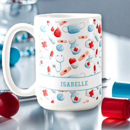 医療パターン名モノグラムナース大 コーヒーマグカップ