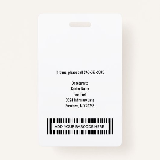 医療パーソナライズされたセンター従業員の写真ID バッジ (裏面)