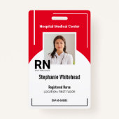 医療パーソナライズされた担当者の写真ID赤 バッジ (正面)