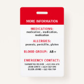 医療パーソナライズされた警告カード バッジ (裏面)