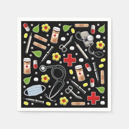 医療パーティー紙ナプキンス スタンダードカクテルナプキン (正面)