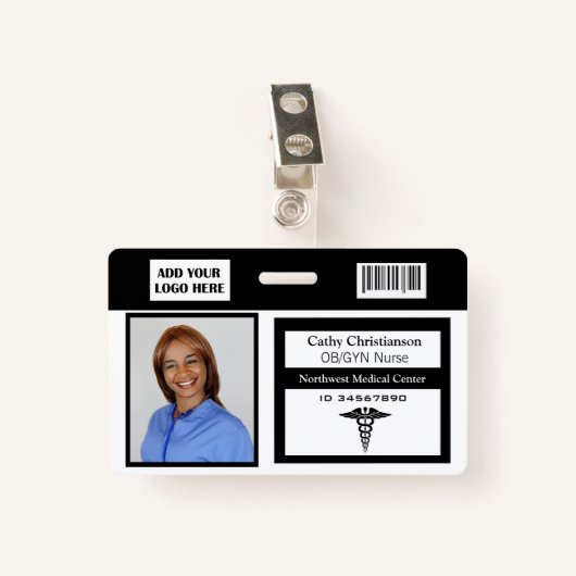 医療プロフェッショナル名フォトバッジスキャナコード バッジ (正面クリップ)