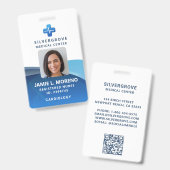 医療ヘルスケアモダンロゴブルー写真ナースID バッジ (表裏)