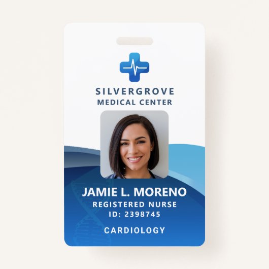 医療ヘルスケアモダンロゴブルー写真ナースID バッジ (正面)