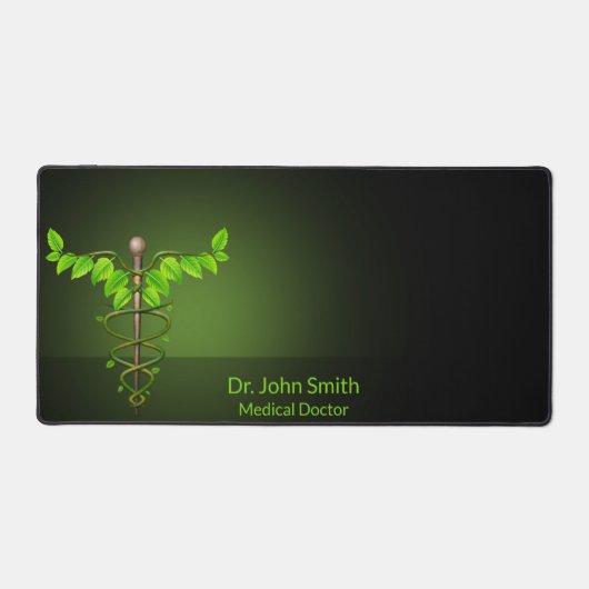 医療ホリスティック代替カドゥセウス緑葉 デスクマット (正面)