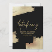 医療モダンを紹介するグラード金ゴールドブラシストローク マグネット招待状 (正面)