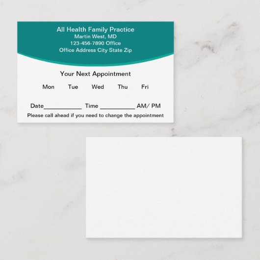 医療モダンアポイントメントリマインダー名刺 予約カード (正面/裏面)