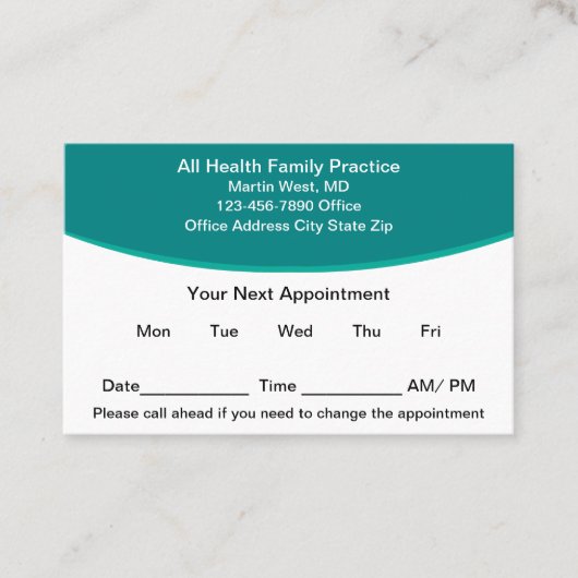 医療モダンアポイントメントリマインダー名刺 予約カード (正面)