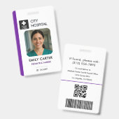 医療ロゴ小児ナース紫ID写真 バッジ (Front & Back)