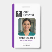 医療ロゴ小児ナース紫ID写真 バッジ (Front)