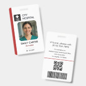 医療ロゴ緊急レッドID社員写真 バッジ (正面＆裏面)