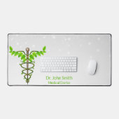 医療代替カドゥセウス緑葉色白 デスクマット (キーボード&マウス)