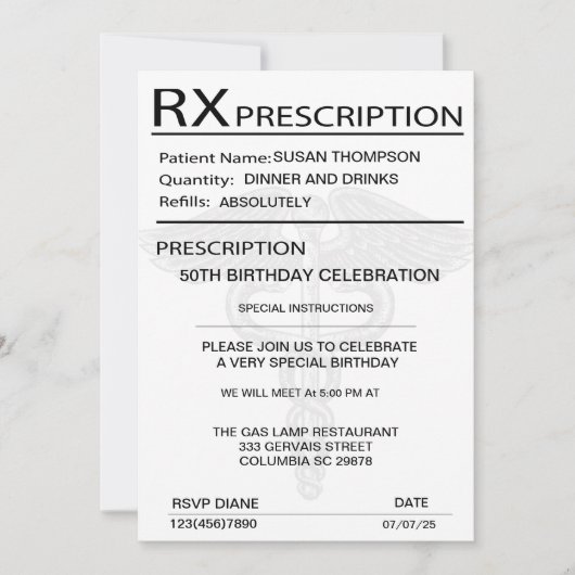 医療処方箋パッド50th誕生日パーティー 招待状 (正面)