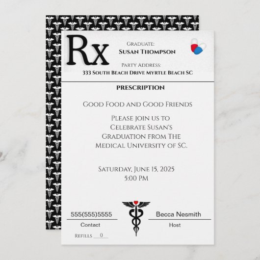 医療処方箋用ノート 卒業招待状 招待状 (正面/裏面)
