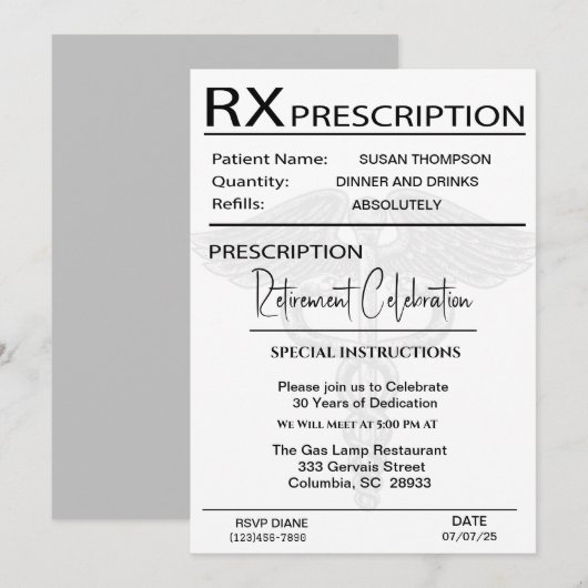 医療処方箋用紙 引退パーティー 招待状 (正面/裏面)