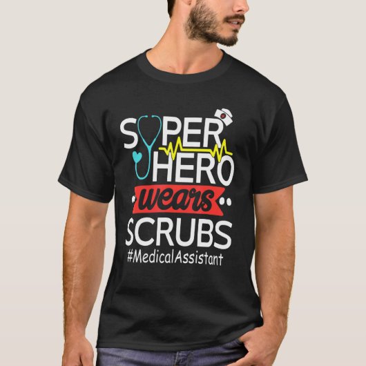 医療助手すごいヒーローズ衣服スクラブ看護 Tシャツ (正面)