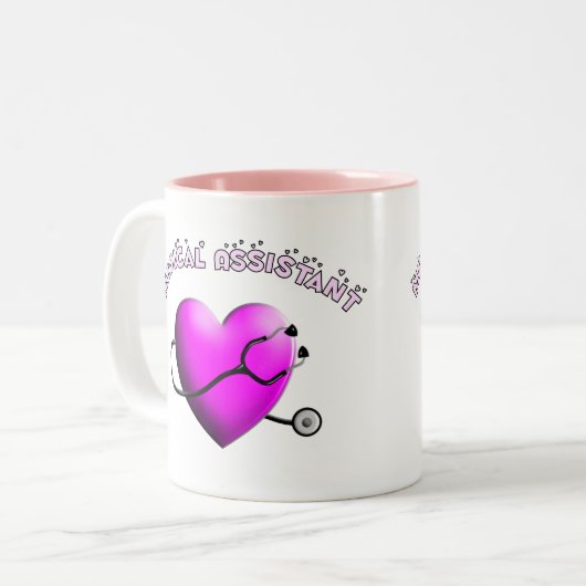 医療助手のピンクのハートのデザインのギフト ツートーンマグカップ (正面左)