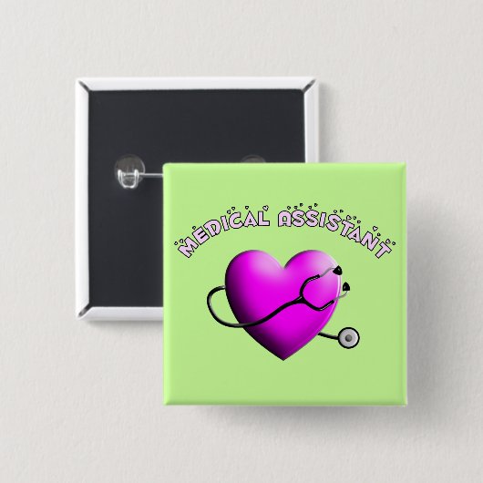 医療助手のピンクのハートのデザインのギフト 缶バッジ (正面&裏面)