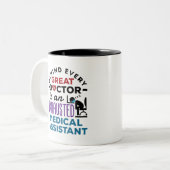 医療助手の疲れおもしろいた感謝 ツートーンマグカップ (正面左)