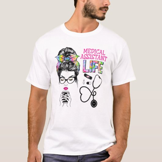 医療助手の聴診器の絞り染めメッシーブンヌ Tシャツ (正面)