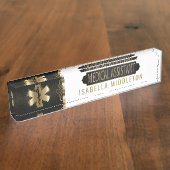 医療助手-黒、白及び金ゴールド デスクネームプレート (側面)