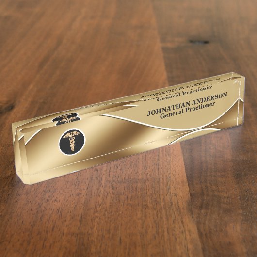 医療医の医療金ゴールド デスクネームプレート (側面)
