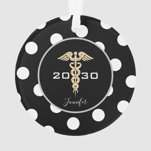 医療医ナースブラックアンド金ゴールドパーソナライズされた オーナメント (裏面)