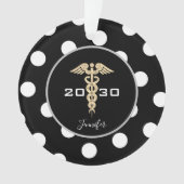 医療医ナースブラックアンド金ゴールドパーソナライズされた オーナメント (正面)