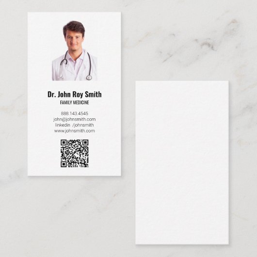 医療医師用写真QRコードのミニマルモダンリスト 名刺 (正面/裏面)
