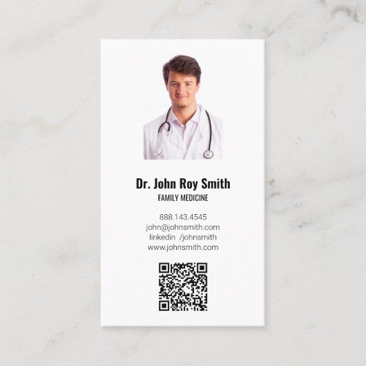 医療医師用写真QRコードのミニマルモダンリスト 名刺 (正面)