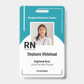 医療員パーソナライズされたの写真IDティール（緑がかった色） バッジ (正面)