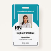 医療員パーソナライズされたの写真IDティール(緑がかった色) バッジ (正面)