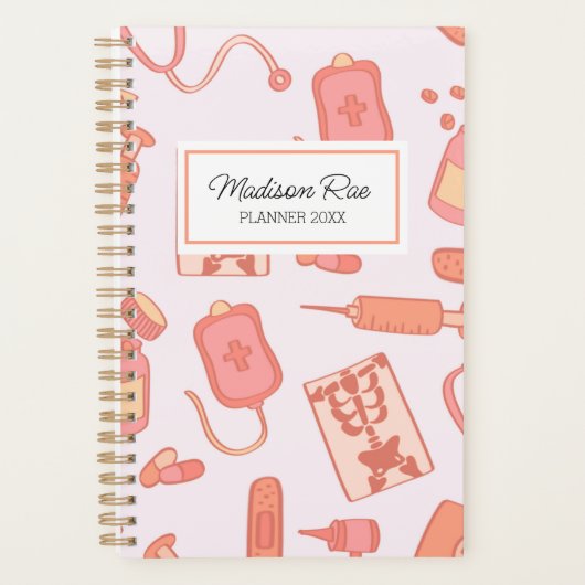 医療従事者のヴィンテージ名モノグラム プランナー手帳 (正面)