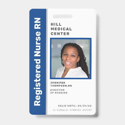 医療従事者の青い写真ID バッジ (正面)